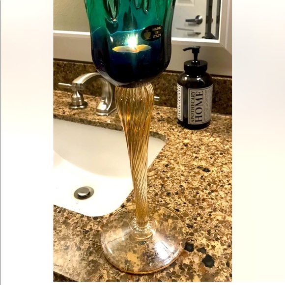 Beautiful Murano Green Crystal Glass Table Candle Holder - Picture 2 of 6